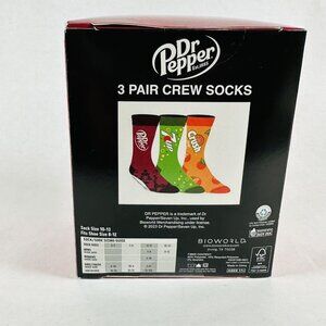 Mens 3-Pack of Crew Socks Soda Themed  -Dr Pepper 7up Crush- Shoe Sizes 8-12